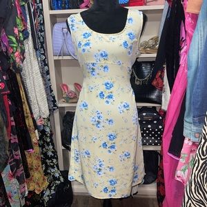 Yellow & Blue Floral Sleeveless Dress
